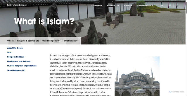 Security scan screenshot of https://www.gettysburg.edu/offices/religious-spiritual-life/world-religions-101/what-is-islam