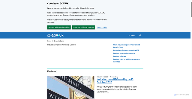 Security scan screenshot of https://www.gov.uk/government/organisations/industrial-injuries-advisory-council