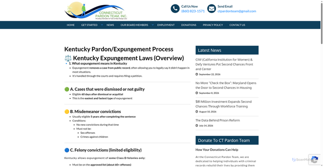 Security scan screenshot of https://www.connecticutpardonteam.org/other-us-states-pardon-expungement-information/kentucky-pardon-expungement-process/