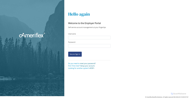 Security scan screenshot of https://employer.myameriflex.com