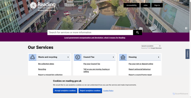 Security scan screenshot of https://www.reading.gov.uk/