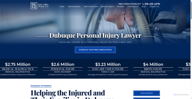 Security scan screenshot of https://www.ballkirkholm.com/dubuque-personal-injury-lawyers/