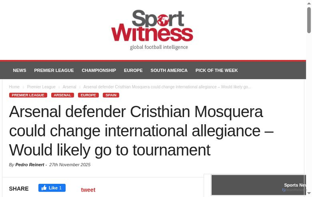 Security scan screenshot of https://sportwitness.co.uk/arsenal-defender-cristhian-mosquera-could-change-international-allegiance-would-likely-go-to-tournament/