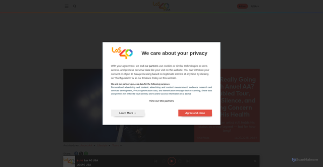 Security scan screenshot of https://los40.us/2025/whats-really-going-on-with-anuel-aa-a-troubled-tour-official-silence-and-growing-concern-over-his-health-41656.html