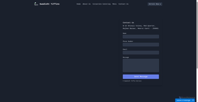 Security scan screenshot of https://swadishttiffins.pages.dev/contact.html