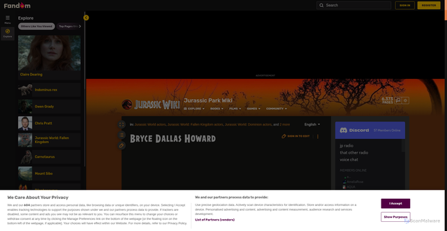 Security scan screenshot of https://jurassicpark.fandom.com/wiki/Bryce_Dallas_Howard