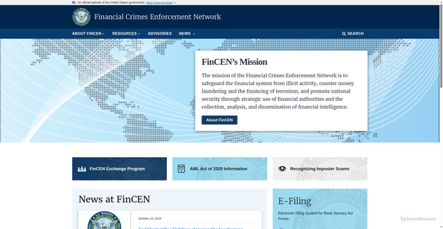 Security scan screenshot of https://www.fincen.gov/
