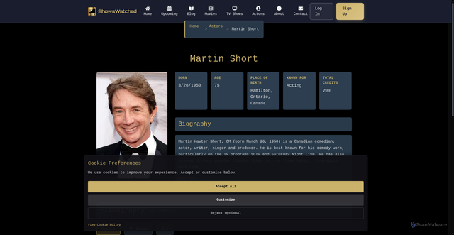 Security scan screenshot of https://showswatched.com/actors/519/martin-short