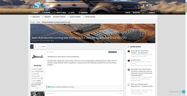 Security scan screenshot of https://www.scoutevforum.com/start-of-production-coming-late-2027-for-scout-vehicles/