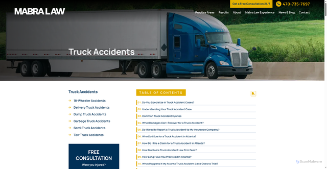 Security scan screenshot of https://mabrafirm.com/truck-accident-lawyer/