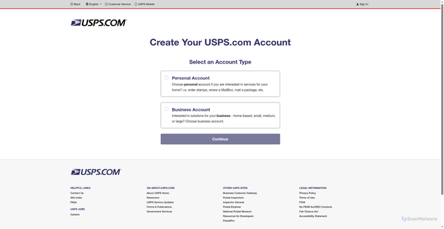 Security scan screenshot of https://reg.usps.com/register