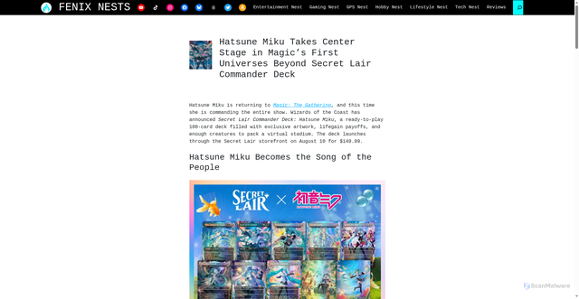 Security scan screenshot of https://fenixnests.com/hatsune-miku-secret-lair/
