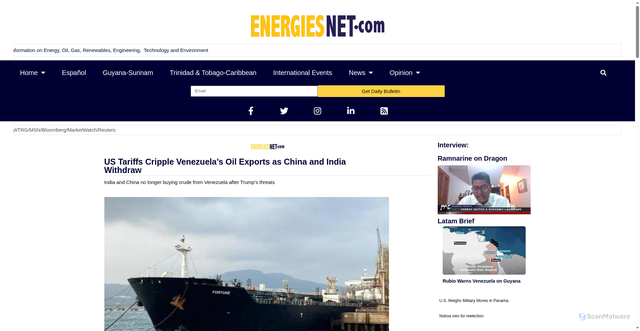 Security scan screenshot of https://energiesnet.com/us-tariffs-cripple-venezuelas-oil-exports-as-china-and-india-withdraw/