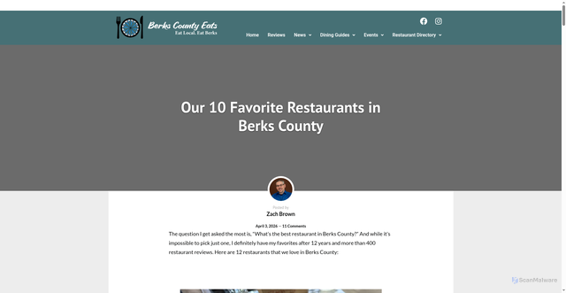 Security scan screenshot of https://berkscountyeats.com/post/10-favorite-restaurants/