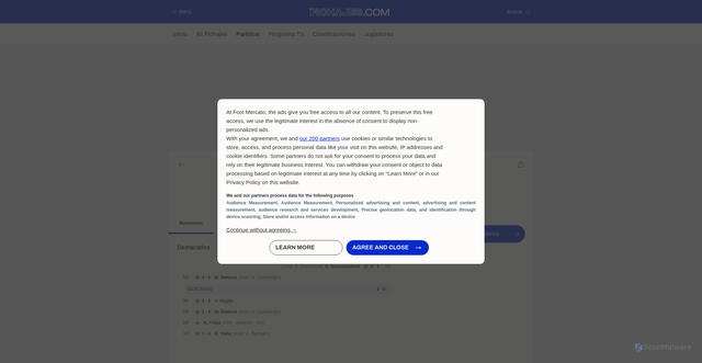 Security scan screenshot of https://www.fichajes.com/directo/4306264178743511998-turquia-vs-georgia