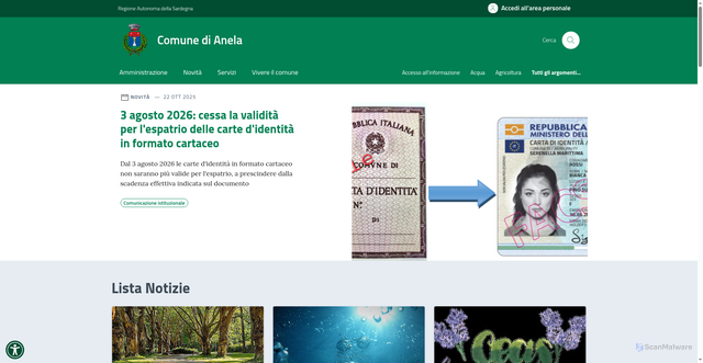 Security scan screenshot of https://comune.anela.ss.it/