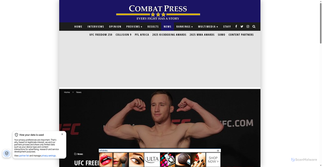 Security scan screenshot of https://combatpress.com/2026/06/ufc-freedom-250-topuria-vs-gaethje-weigh-in-results-and-video/