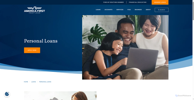 Security scan screenshot of https://www.americafirst.com/loans/personal-loans.html