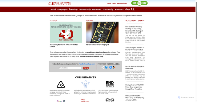 Security scan screenshot of https://www.fsf.org/
