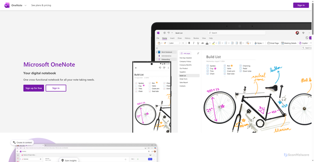 Security scan screenshot of https://onenote.com