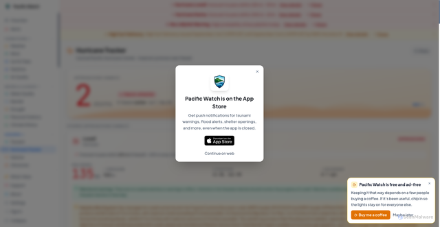Security scan screenshot of https://pacificwatch.app/hurricanes
