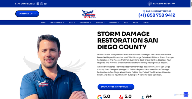 Security scan screenshot of https://amresponse.com/storm-damage-restoration/