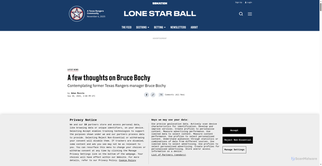Security scan screenshot of https://www.lonestarball.com/latest-news/87029/a-few-thoughts-on-bruce-bochy