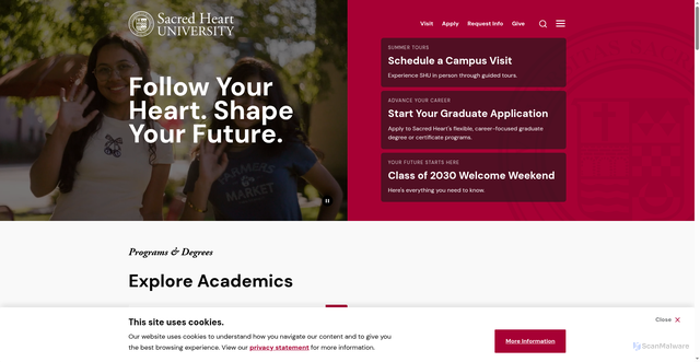 Security scan screenshot of https://www.sacredheart.edu