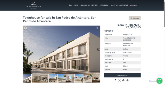 Security scan screenshot of https://ihomeproperty.com/property/?property_type_reference=R5291917-N&utm_source=inmobalia_crm&utm_medium=email&utm_campaign=Alcantara_del_Mar