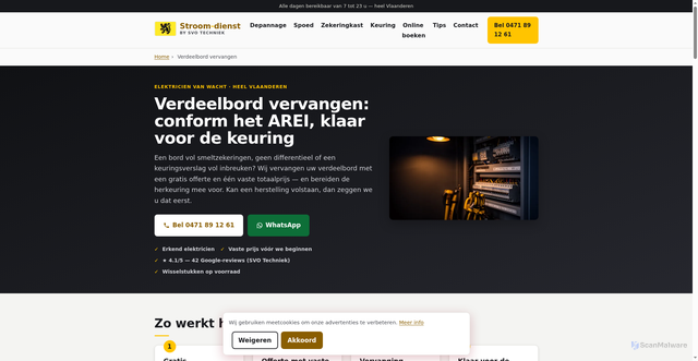 Security scan screenshot of https://stroomdienst.pages.dev/verdeelbord-vervangen/