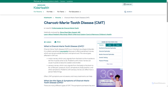 Security scan screenshot of https://kidshealth.org/en/parents/cmt.html