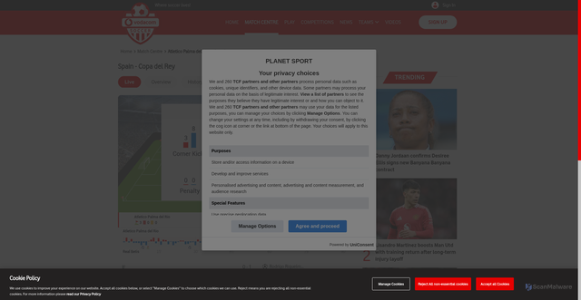 Security scan screenshot of https://vodacomsoccer.com/match-centre/match-detail/3157189
