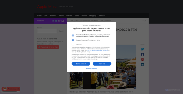 Security scan screenshot of https://www.applemust.com/apple-is-turning-the-corner-expect-a-little-good-news/