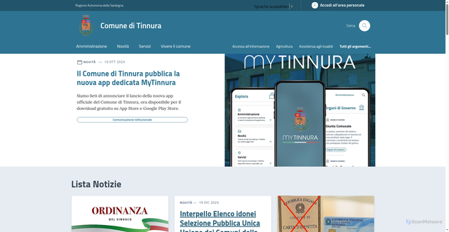 Security scan screenshot of https://comune.tinnura.or.it/