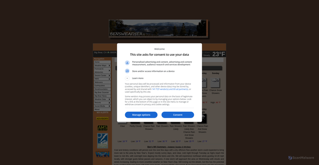 Security scan screenshot of https://www.bensweather.com/