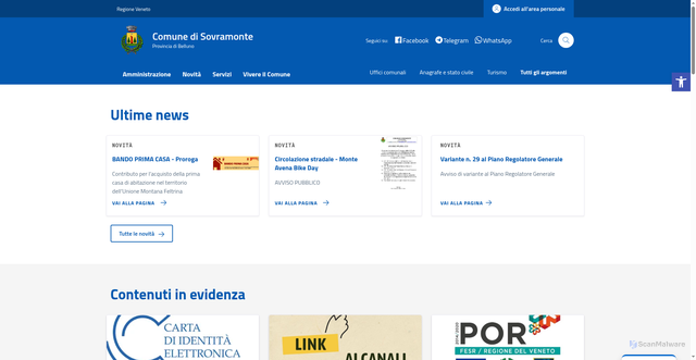 Security scan screenshot of http://www.comune.sovramonte.bl.it/