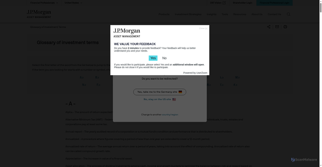 Security scan screenshot of https://am.jpmorgan.com/us/en/asset-management/adv/resources/glossary-of-investment-terms/