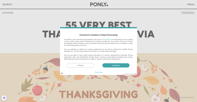 Security scan screenshot of https://ponly.com/thanksgiving-trivia-questions/