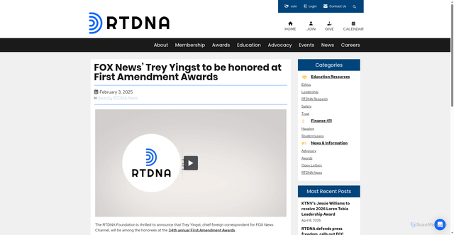 Security scan screenshot of https://www.rtdna.org/news/fox-news-trey-yingst-to-be-honored-at-first-amendment-awards