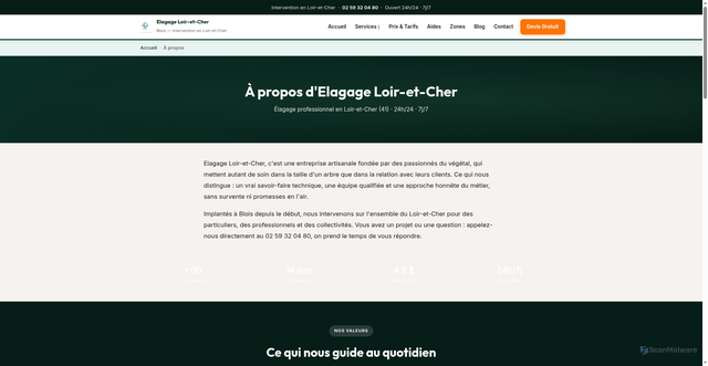 Security scan screenshot of https://elagage-loir-et-cher.fr/a-propos/