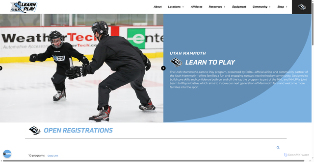 Security scan screenshot of https://www.learntoplay.nhl.com/locations/utah-mammoth/