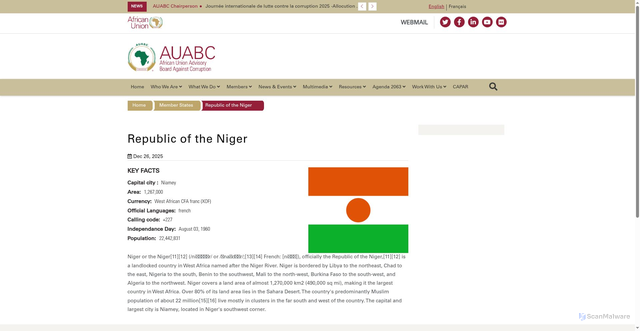 Security scan screenshot of https://anticorruption.au.int/en/member-states/niger