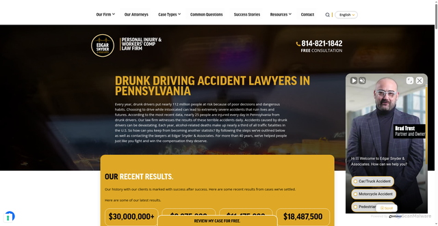 Security scan screenshot of https://www.edgarsnyder.com/case-types/drunk-driving-accidents