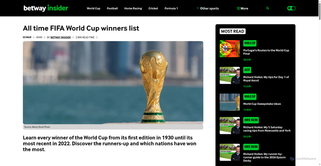 Security scan screenshot of https://blog.betway.com/football/world-cup/fifa-world-cup-winners-list/