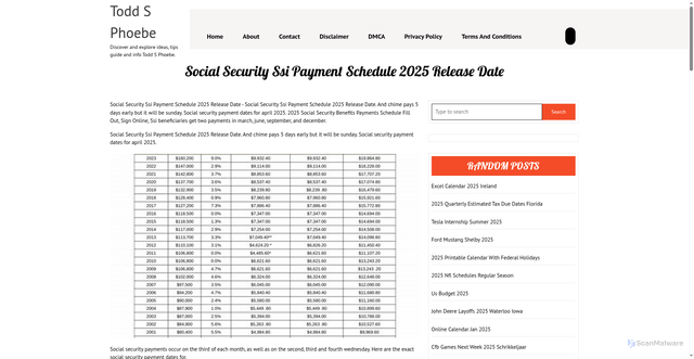 Security scan screenshot of https://toddsphoebe.pages.dev/pyktc-social-security-ssi-payment-schedule-2025-release-date-bovcc/