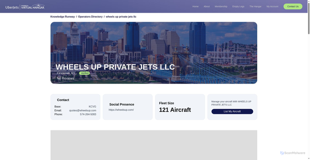 Security scan screenshot of https://virtualhangar.com/operators/wheels-up-private-jets-llc