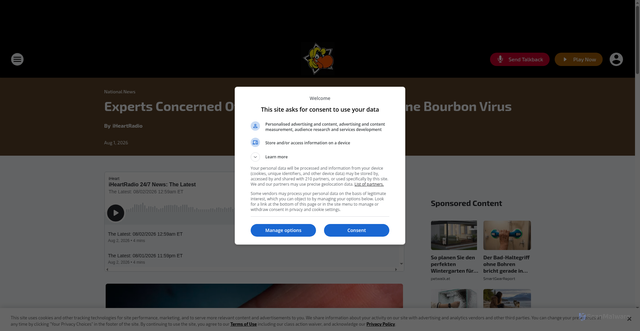 Security scan screenshot of https://wmms.iheart.com/content/2026-08-01-experts-concerned-over-spread-of-rare-tick-borne-bourbon-virus/