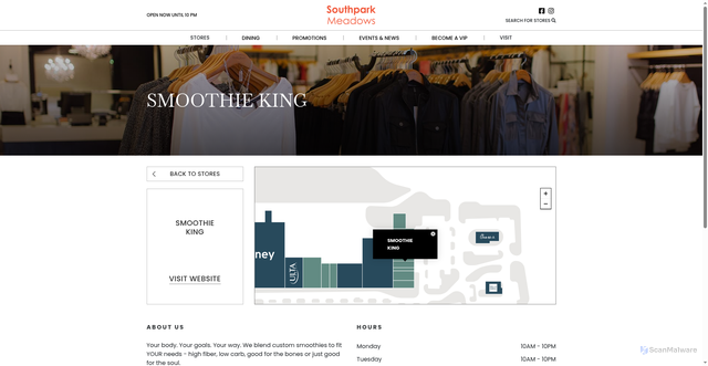 Security scan screenshot of https://shopsouthparkmeadows.com/stores/smoothie-king
