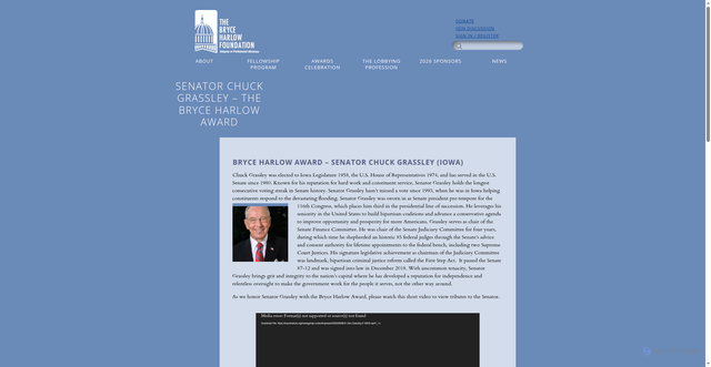 Security scan screenshot of https://bryceharlow.org/awards-celebration/chuck-grassley/