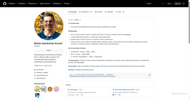 Security scan screenshot of https://krisell.se